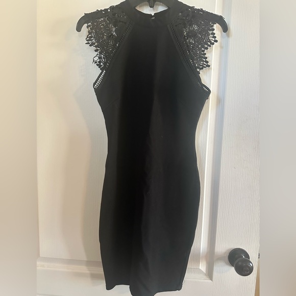 iris Dresses & Skirts - Iris  Black Lace Capped Sleeve Bodycon Women's Dress      Size S